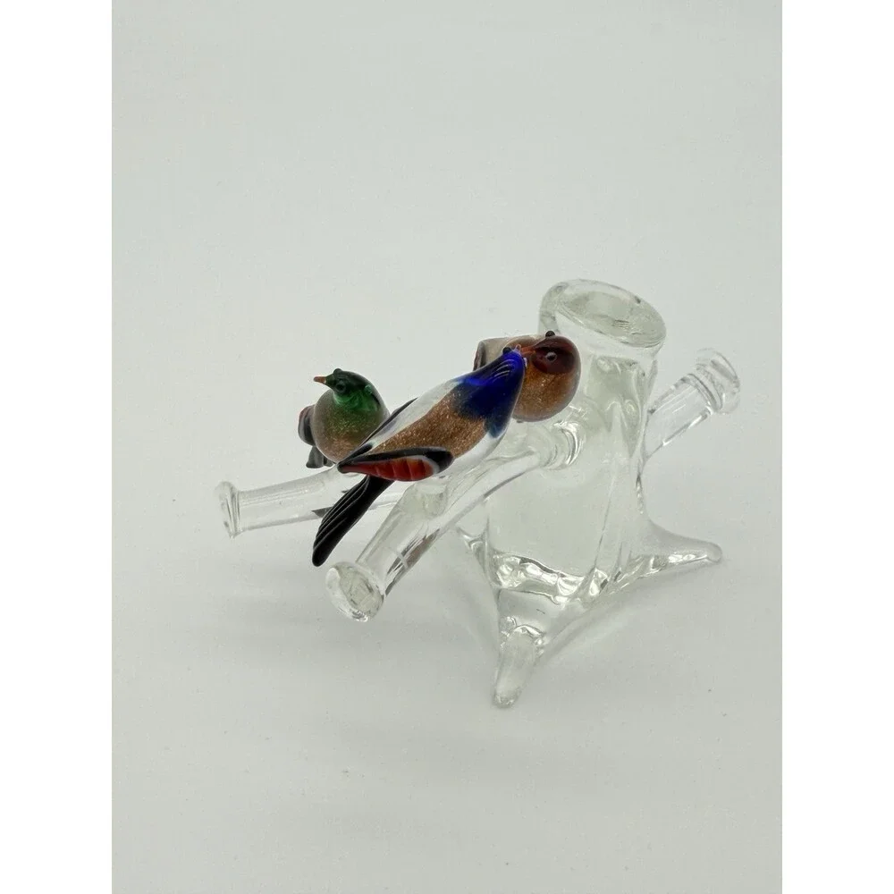 Vintage Murano Venice Italy Art Glass Birds On Branch Miniature Figurine